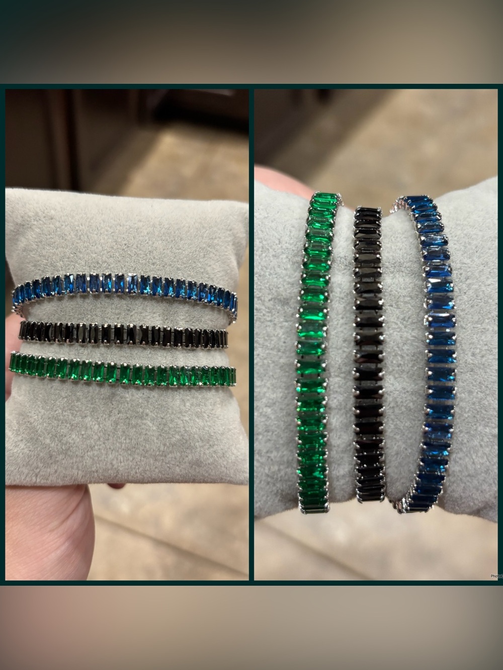 Emerald Green, black and blue  Baguette Tennis Bracelet - Buyers Choice